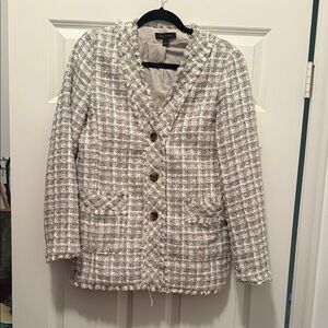 Ann Taylor Cream and Gray Tweed Blazer